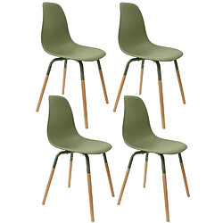 Toilinux Lot de 4 Chaises scandinave Phenix en polypropylène et métal - Vert