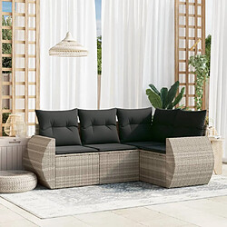 vidaXL Salon de jardin 4 pcs avec coussins gris clair résine tressée 