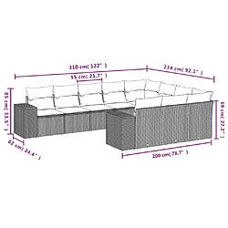 Avis vidaXL Salon de jardin 10 pcs avec coussins noir résine tressée