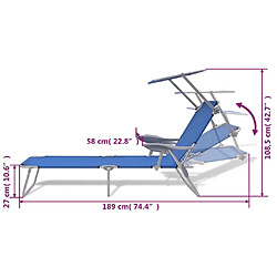 vidaXL Chaise longue avec auvent Acier Bleu pas cher