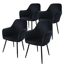 ML-Design Lot de 4 chaises de salle à manger rembourrée, asisse en velours, noir, en métal