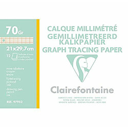 Clairefontaine Pochette Papier Calque Millimétré Format A4 70G Perforé (12 Feuilles) Couleur Bistre