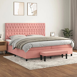 vidaXL Sommier à lattes de lit avec matelas Rose 200x200 cm Velours 