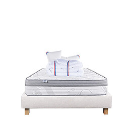 LUXURY LITERIE Ensemble matelas Relaxation 160x200 cm + sommier beige ep20cm + 2 oreillers + couette pas cher