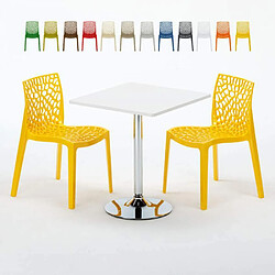 Grand Soleil Table Carrèe Blanc + 2 Chaises Colorées