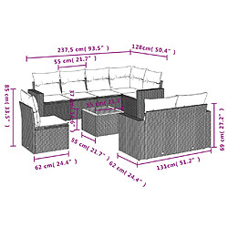 Avis vidaXL Salon de jardin avec coussins 9 pcs beige résine tressée