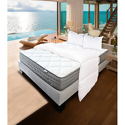 LUXURY LITERIE Ensemble matelas zen 140x190 cm + sommier gris ep20cm + 2 oreillers + couette