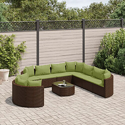 vidaXL Salon de jardin 10 pcs avec coussins marron résine tressée 