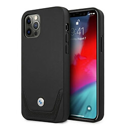 etui bmw bmhcp12mrswpk iphone 12/12 pro 6,1" noir coque dur cuir perforate