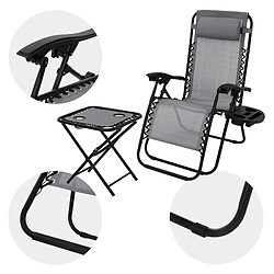 Acheter ML-Design Set 2x chaise longue avec table et appui-tête+porte-boisson bain de soleil gris