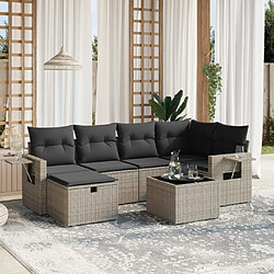 vidaXL Salon de jardin avec coussins 7 pcs gris résine tressée 