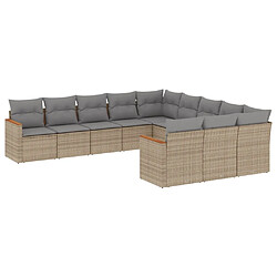 vidaXL Salon de jardin 11 pcs avec coussins beige résine tressée