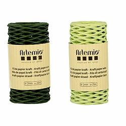 Artemio 2 bobines fil kraft vert bouteille/vert anis 2mm x 25 m