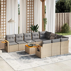 vidaXL Salon de jardin 11 pcs avec coussins beige résine tressée 