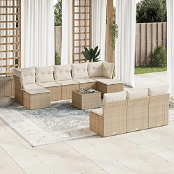 Maison Chic Salon de jardin 11 pcs avec coussins | Ensemble de Table et chaises | Mobilier d'Extérieur beige résine tressée -GKD77461