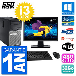 PC Tour Dell 9010 Ecran 27" Intel i3-3220 RAM 32Go SSD 480Go Windows 10 Wifi - Occasion