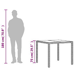 vidaXL Table de jardin dessus en verre Noir 90x90x75 cm Résine tressée pas cher