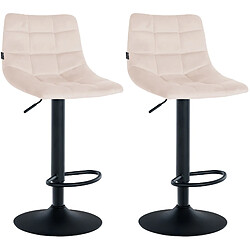 Decoshop26 Lot de 2 tabourets de bar en velours beige base métal noir réglable en hauteur et repose-pieds TDB10623 