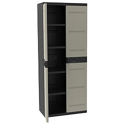 Pegane Armoire meuble de rangement 2 portes intérieur/extérieur coloris noir/taupe - Longueur 70 x Profondeur 44 x Hauteur 176 cm