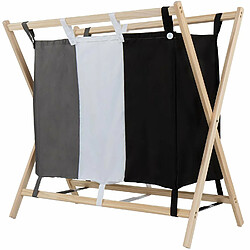 Helloshop26 Panier corbeille à linge lessive bois avec 3 compartiments 120 litres 3001006