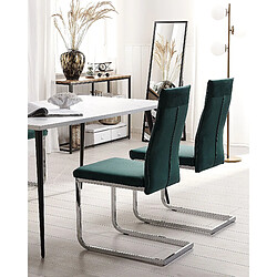 Beliani Chaise de salle à manger Chaise en porte-à-faux ROCKFORD Set de 2 Velours Vert