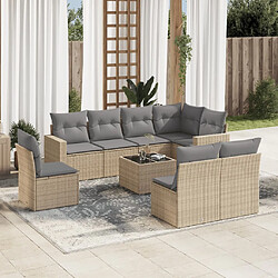 vidaXL Salon de jardin avec coussins 9 pcs beige résine tressée