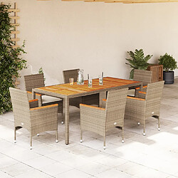 vidaXL Ensemble à manger de jardin et coussins 7pcs beige rotin acacia 