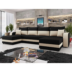 Bestmobilier Harvey - canapé panoramique en U - 7 places - convertible avec coffre - en tissu Harvey - canapé panoramique en U - 7 places - convertible avec coffre - en tissu - Noir / Beige