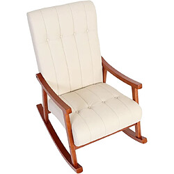 Decoshop26 Fauteuil à bascule rocking chair relax avec accoudoirs en synthétique crème cadre aspect noyer FAB04032 pas cher