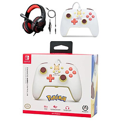 Power A Pack Manette SWITCH Filaire Nintendo Pokémon Pikachu ELECTRIK Officielle + Casque Gamer PRO H3 Rouge SPIRIT OF GAMER SWITCH 