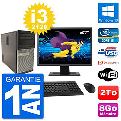 PC Tour Dell 790 MT Ecran 27" Intel i3-2120 RAM 8Go Disque 2To Windows 10 Wifi · Occasion 