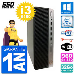 PC HP ProDesk 600 G3 SFF Intel Core i3-6100 RAM 32Go SSD 960Go Windows 10 Wifi · Occasion 