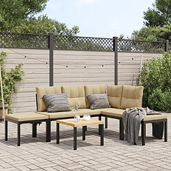 vidaXL Salon de jardin avec coussins 5 pcs noir acier enduit de poudre 