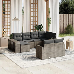 vidaXL Salon de jardin avec coussins 10 pcs gris résine tressée