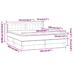 vidaXL Sommier à lattes de lit et matelas Gris foncé 160x200cm Velours pas cher