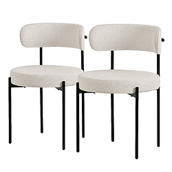 ML-Design Lot de 2 chaises de cuisine rond en tissu teddy blanc avec dossier pied en acier 