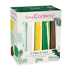 Scrapcooking Kit 5 pâtes à sucre - Dinosaure vert d'eau, blanc, jaune, vert foncé, marron