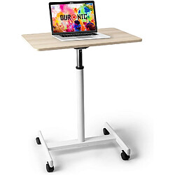 Duronic Table de travail mobile assis-debout WPS67 | Support à roulettes | Blanc – brun | Grande surface 70 x 48 cm pour PC ou vidéo projecteur | Hauteur ajustable 70,5 – 110 cm | Capacité 10 kg