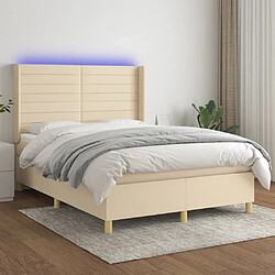 vidaXL Sommier à lattes de lit matelas et LED Crème 140x190 cm Tissu