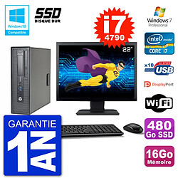 PC HP EliteDesk 800 G1 SFF Ecran 22" i7-4790 16Go SSD 480Go Graveur DVD Wifi W7 · Occasion 