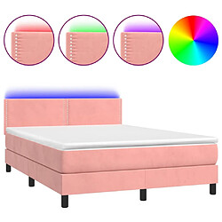 Sommier à lattes LED,Cadre à lattes de lit avec matelas pour Adulte Rose 140x190cm Velours -MN77737