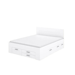 Lit adulte 160x200 cm - 2 tiroirs 2 chevets - Decor Blanc mat - L 163,7 x P 204,1 x H 90 cm - UDINE 