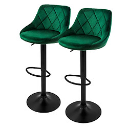 Tabouret de bar, lot de 2, vert, recouvert de velours, avec dossier et repose-pieds réglable en hauteur 62-82cm ML-Design