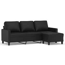 vidaXL Canapé à 3 places avec repose-pieds Noir 180 cm Similicuir