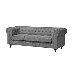 Beliani Canapé 3 places en tissu gris clair CHESTERFIELD BIG pas cher