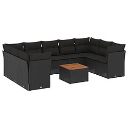 vidaXL Salon de jardin 10 pcs avec coussins noir résine tressée