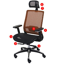 Acheter Decoshop26 Fauteuil de bureau sur roulettes appui-tête ergonomique mécanisme à bascule en tissu maille noir-orange 04_0001785