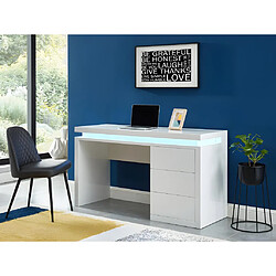 Vente-Unique Bureau EMERSON - 3 tiroirs - MDF laqué blanc - LEDs