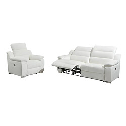 Vente-Unique Canapé 3 places et fauteuil relax électrique en cuir blanc ARENA III