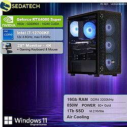 Sedatech Pack PC Gamer • Intel i7-12700KF • RTX4080 Super • 16Go RAM • 1To SSD M.2 • Windows 11 • Moniteur 28''